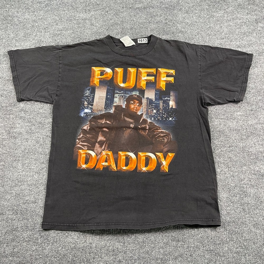 Vintage 90s Puff Daddy Hip-Hop Rap Shirt XL 23×28 Black TULTEX P-DIDDY