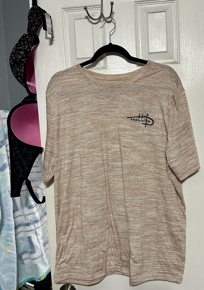 Reel Life Mens XL Fishing Shirt Short Sleeve Performance UPF Graphic Tee Sand