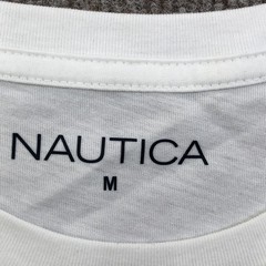 Nautica Shirt Mens Medium White Logo Stripe Graphic Tee Tagless Nautical