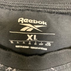 Reebok T Shirt Mens XL Black Allover Logo Graphic Casual Crew Neck Short Sleeve
