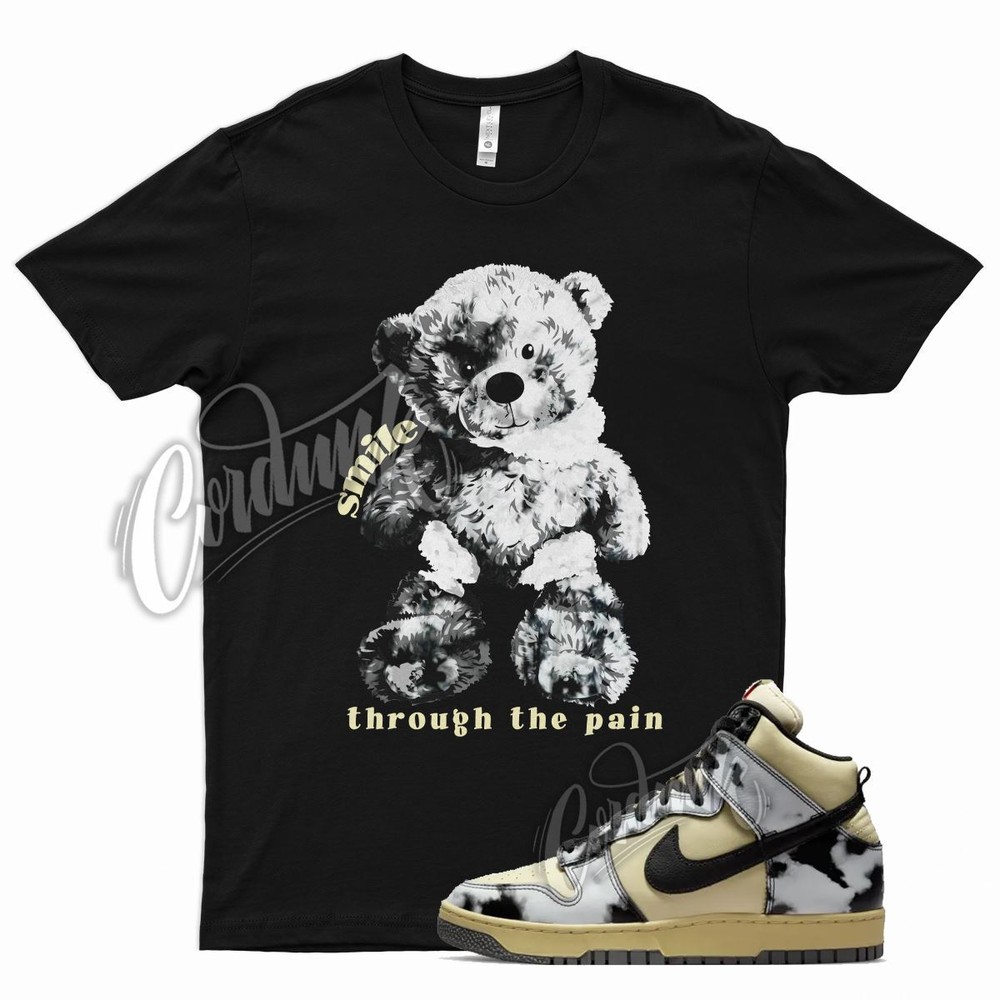 Black SMILE T Shirt for N Dunk High 1985 Black Acid Wash Yellowed Aged White