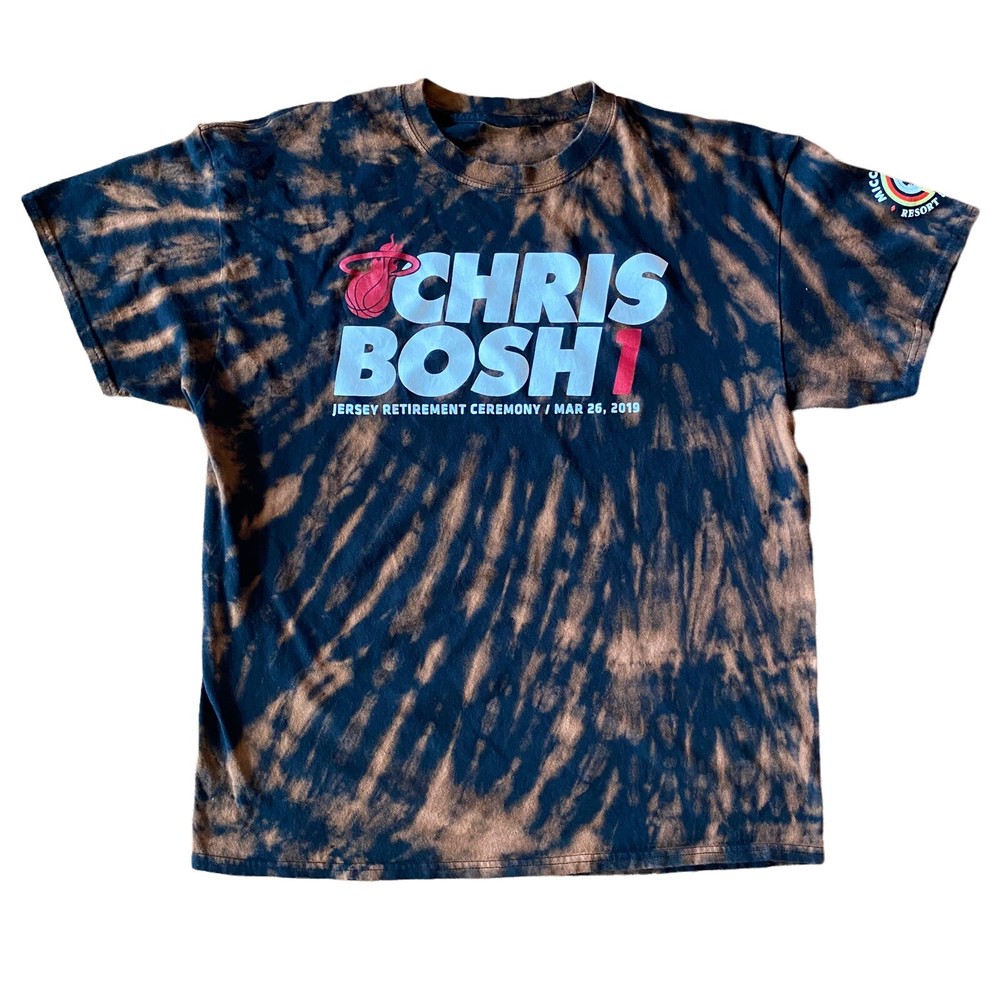 2019 Chris Bosh Mens T Shirt XL Black Bleach Acid Wash Miami Heat Jersey Retire