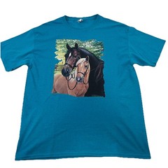 Fruit Of The Loom Iron On Horse Pony T-Shirt Large Blue Short Sleeve Tee 9518