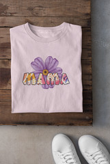 Mama Flower Retro Letters T-Shirt | Purple Daisy Graphic