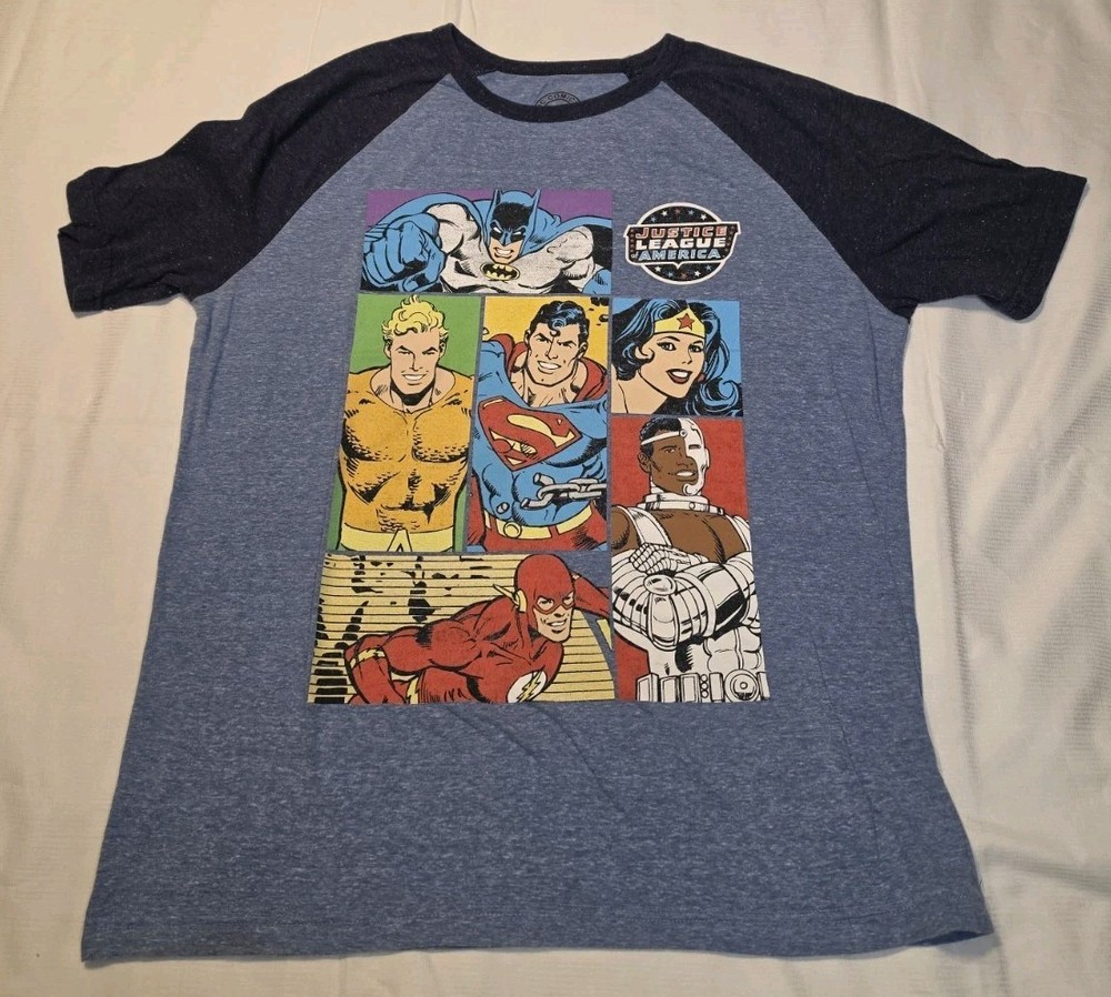 DC Comics Originals Justice League Raglan Graphic T-Shirt Large Blue