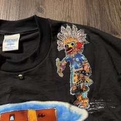 Handpainted Applique Native American Kachina T-Shirt Black Mens