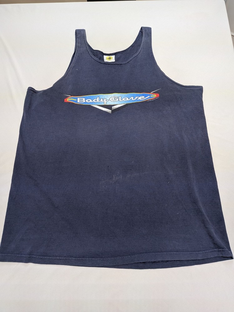 Body Glove Tank Top T-Shirt Mens XL Blue 90s Beach USA Made Stained VINTAGE