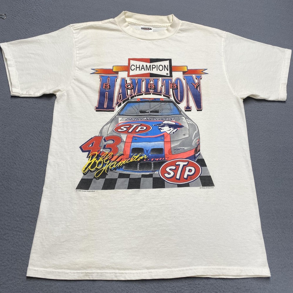 Vintage Bobby Hamilton Shirt Mens Large White STP Champion 90s NASCAR Racing
