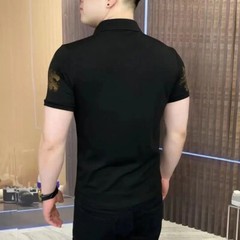 New Men Luxury Diamond Rhinestones Fashion Black Polo T-Shirt High Quality