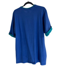Vtg 90s Fruit of the Loom DOUBLE COLLAR T-Shirt Blue Teal XL/XXL Single Stitch