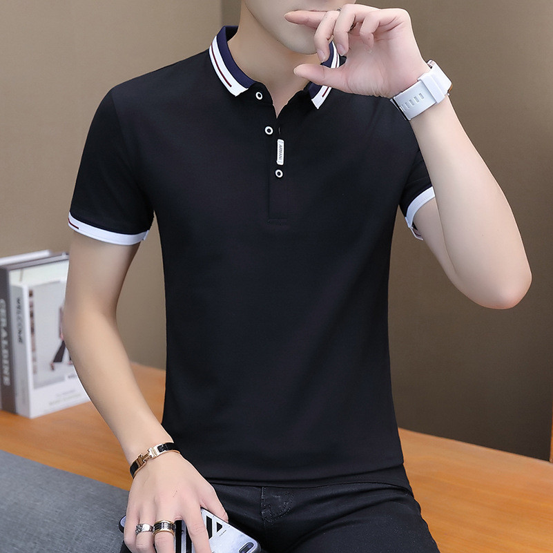 BROWON 2023 New Arrival Summer T-shirt Men Short Sleeve Slim Turn-down Collar