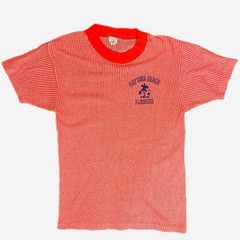 Vintage Daytona Beach Florida neon orange white knit ringer tee retro resort L