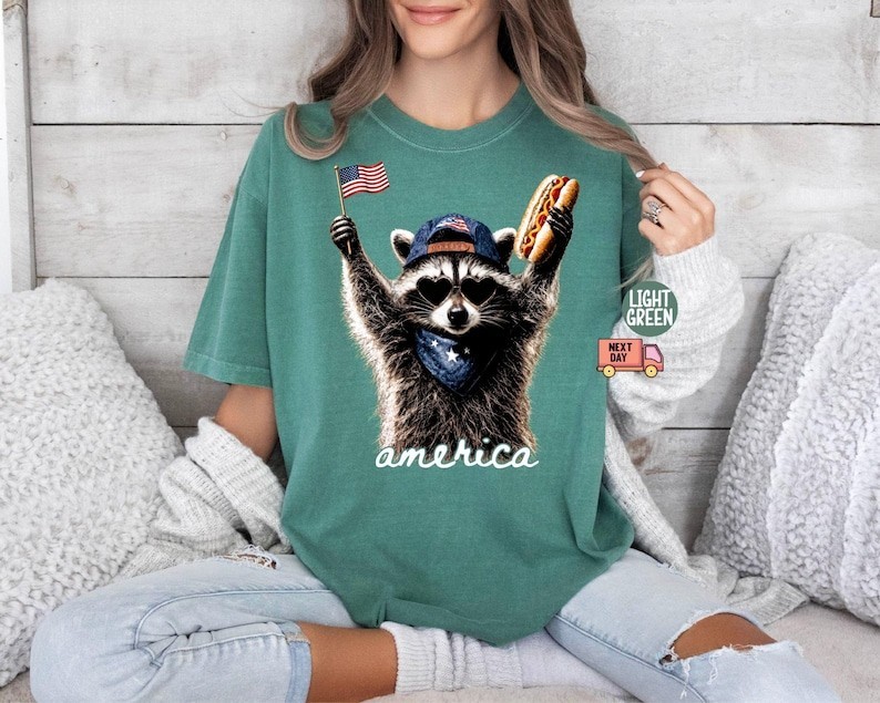 Comfort Colors® Feral & Free Racoon Shirt, 4th of July Shirt, USA Independence
