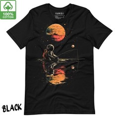 Astronaut Fishing Tee Retro Space Graphic T-Shirt Cosmic Trippy Alt Clothing