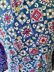 VTG mens 80’s LOTUS BLUE RETRO PATTERN LOOSE FIT LONG SLEEVED SHIRT 42″