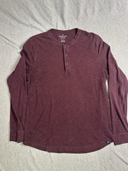 American Eagle Active Flex Men’s Burgundy Solid Cotton Knit Henley Tee Sz L