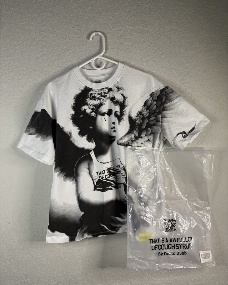 Men’s L White Angel Graphic Print Crew Neck Short Sleeve T-Shirt New w/Tags