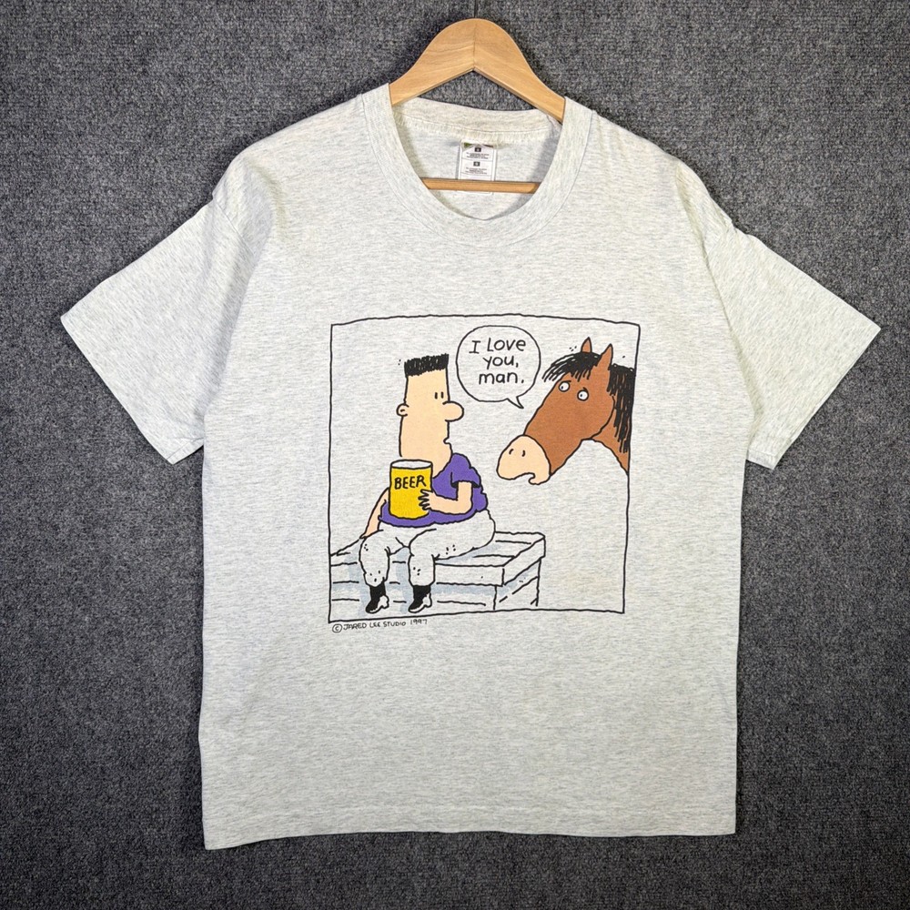 Vintage Beer Shirt Mens Large Gray 90s Budweiser Funny Quote Horse Parody
