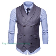 Mens Casual Formal Business Slim Fit Double-Breasted Waistcoat Coat Suit Vest