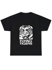 Men’s Cotton Graphic T Shirt with Bold White Flying Tigers Tiger Head Print