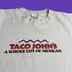 Taco Johns Mens Large Graphic Restaurant Promo Anti Taco Bell T Shirt Y2K Vtg