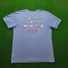 BURLEBO The Fly Life Graphic Pocket Tshirt Mens Medium Blue Fly Fishing Lure