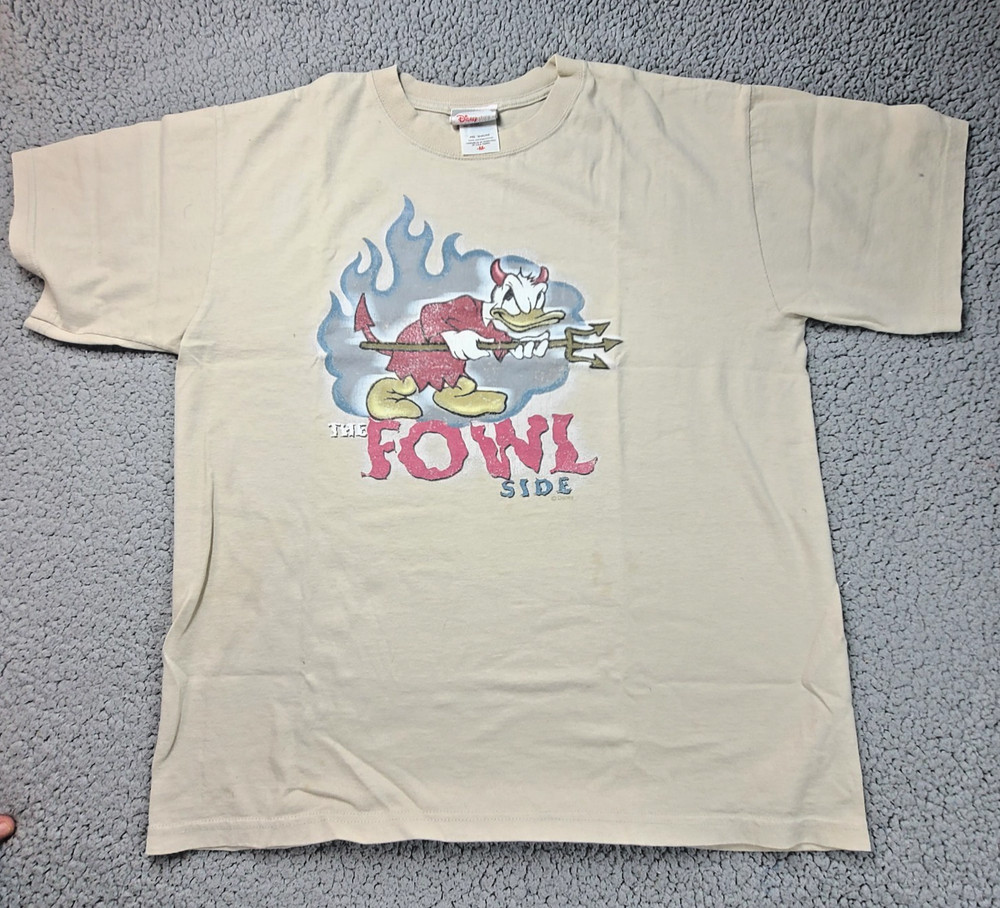 Vtg 802 Donald Duck Tshirt The Fowl Side Graphic Spots Unisex Medium Disney