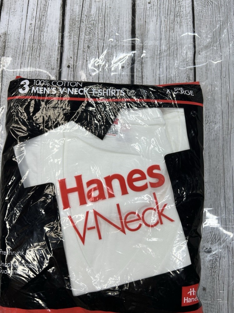 VTG New 90s Hanes Men’s 100% Cotton V-Neck T-Shirts Size XL (46-48) 3-Pack NOS