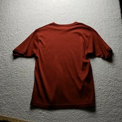 DRML Shirt Mens Large Orange Ribbed V-Neck Polyester Knit Basic Short Sleeve Tee