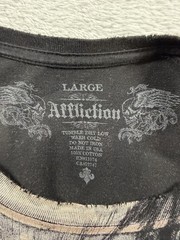 RARE VTG Affliction Shirt Mens L Black Puppet Master God Vs Devil Demon AOP Y2K