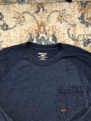 Ariat Rebar Shirt Mens Large Blue Long Sleeve Pocket Workwear Logo Tee Tagless