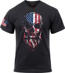 Distressed US American Flag Bearded Skull Short Sleeve T-Shirt