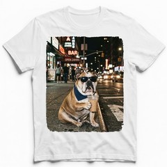 English Bulldog Bandana Iced Latte NYC Night Street Unisex T-Shirt Funny Tee