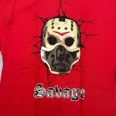 3FORTY Inc T Shirt Mens Medium Red Savage Jason Hockey Mask Graphic Horror Goth
