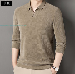 New Basic Turn-Down Collar T-Shirts Men’s Casual Long Sleeve Vintage Buttom Tops