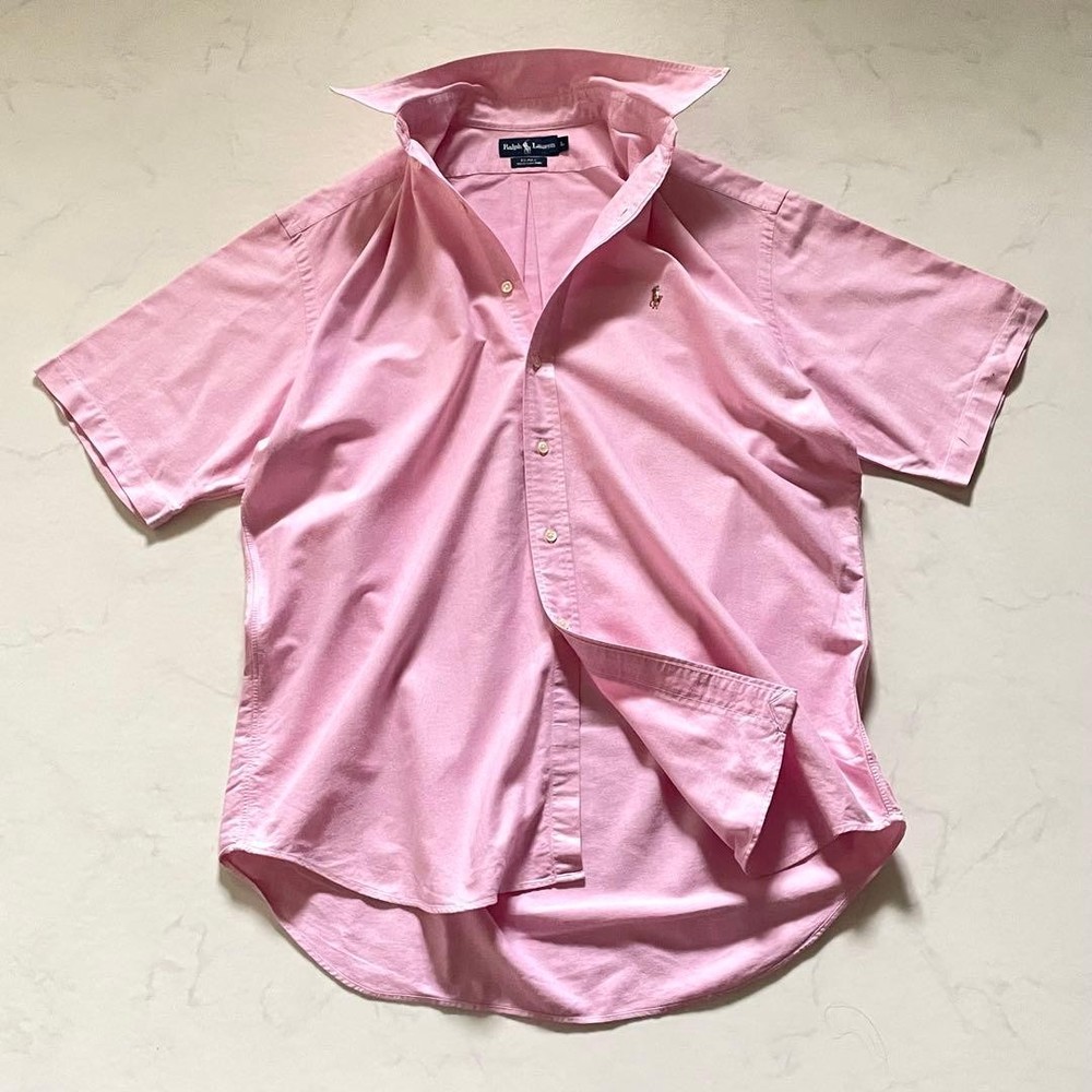 Ralph Lauren BLAKE Oxford Shirt L Short Sleeve Blue Stripes Used For 14Y+ Japan