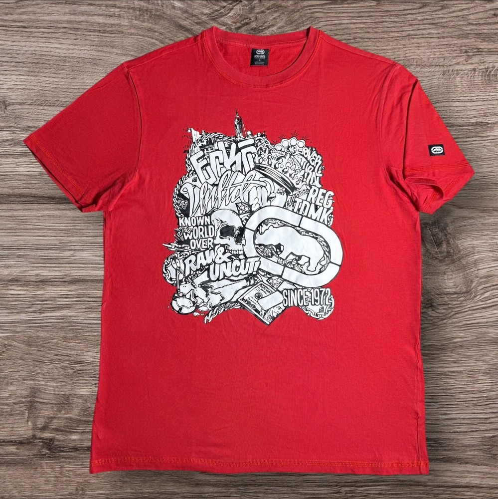 “Ecko Unltd” Big Print Skull Y2K Style T-Shirt Size L