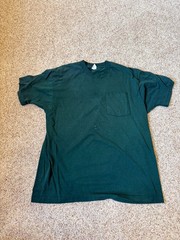 Vintage Dark Green Selvedge Pocket Blank T Shirt Single Stitch XXL FITS SMALLER