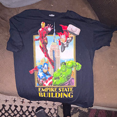 Marvel Avengers Men’s L/G Black Empire State Building Graphic Crew Neck Tee