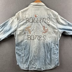 Vintage True Religion Denim Shirt Mens XXL Rolling Bones Jake Western Pearl Snap