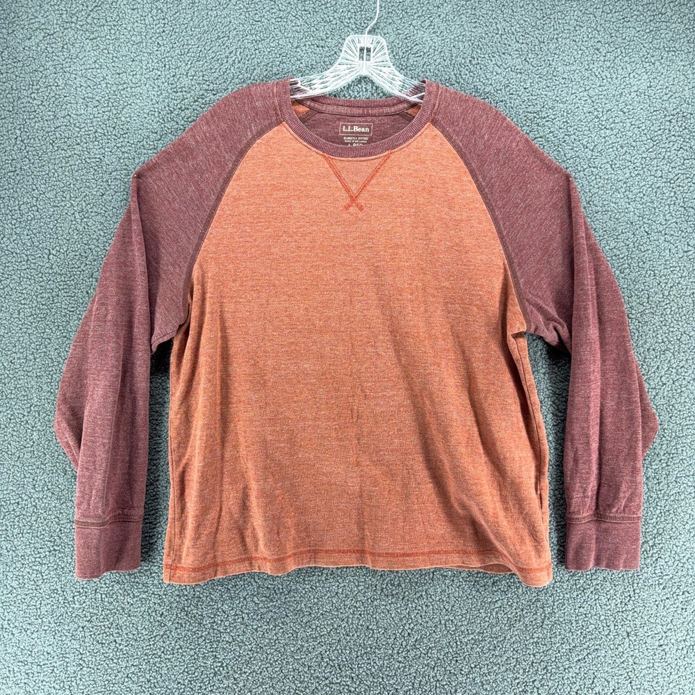 LL Bean Shirt Men L Regular Raglan Long Sleeve Colorblock Slightly Fitted Cotton