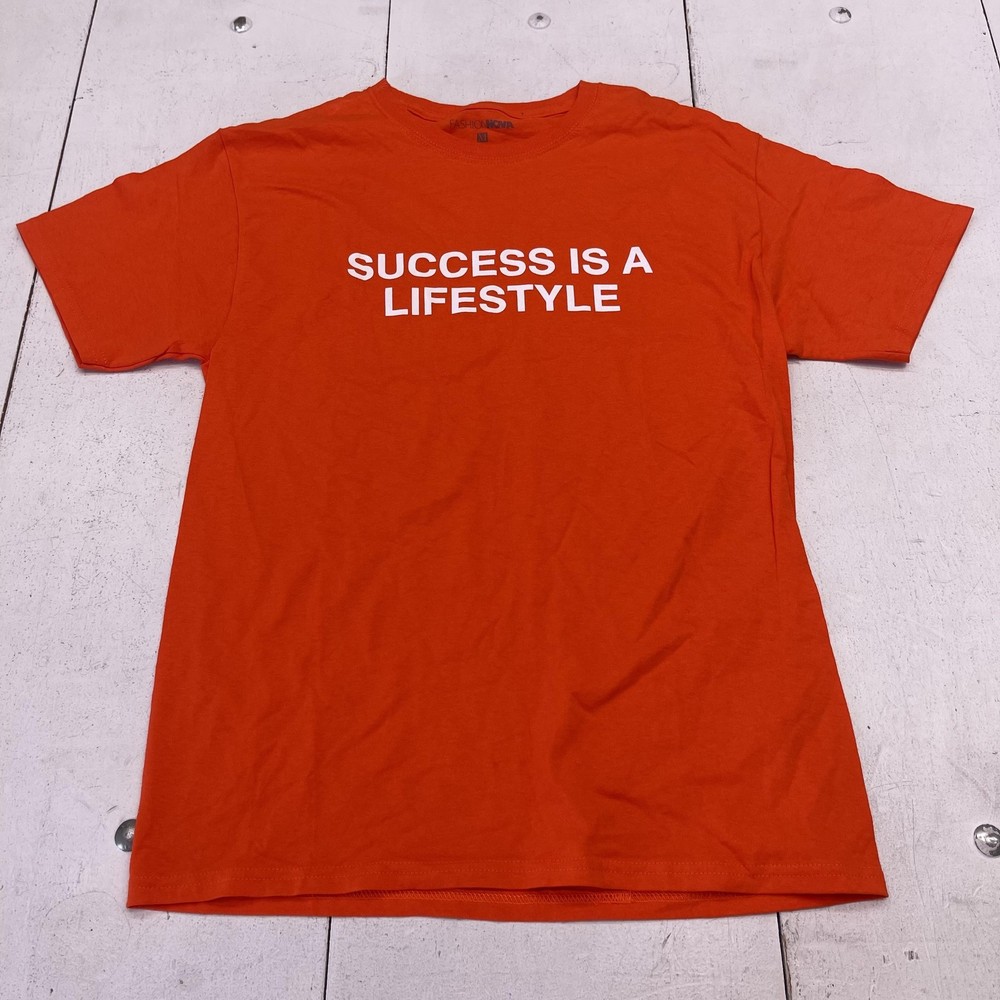 Fashion Nova Success Is A Lifestyle Shirt Mens Medium Orange Graphic Tee Quote