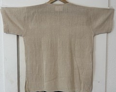 Men’s L Size Beige Color 100% Hemp Henley Short Sleeve Woven T-Shirt Pocket