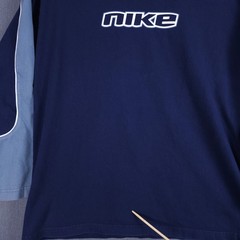 Vintage Nike Center Spell Out Long Sleeve Shirt Mens XL Blue Cut Sew Piping Y2K