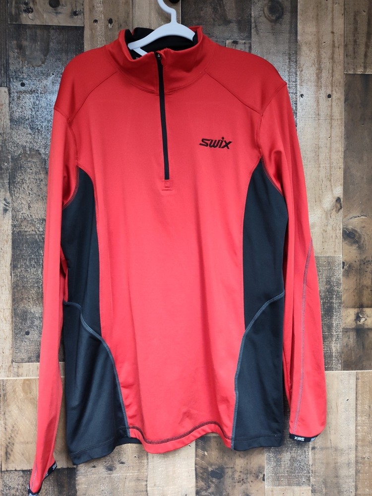 Swix Men’s Base Layer Top L Red 1/4 Zip Nordic Ski Thermal