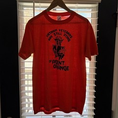 Vintage 1980s PAPER THIN Agent Orange T-Shirt Size L Dioxin Vietnam War Pow Mia