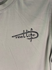 Reel Life Shirt Mens M Long Sleeve Performance Fishing UPF Tee Gray Logo Back