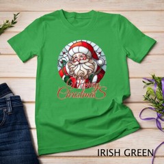 Jolly Stained Glass Santa Claus Face Graphic Tee Funny Christmas Unisex T-shirt
