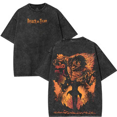 Attack On Titan Eren Yeager Double Sided Graphic T-Shirt Acid Washed Unisex