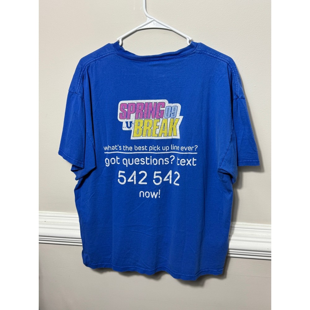 Vintage 2009 MTVU Spring Break Promo T-Shirt Blue Graphic Tee Adult XL